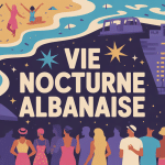 Scène festive colorée vie nocturne Albanie