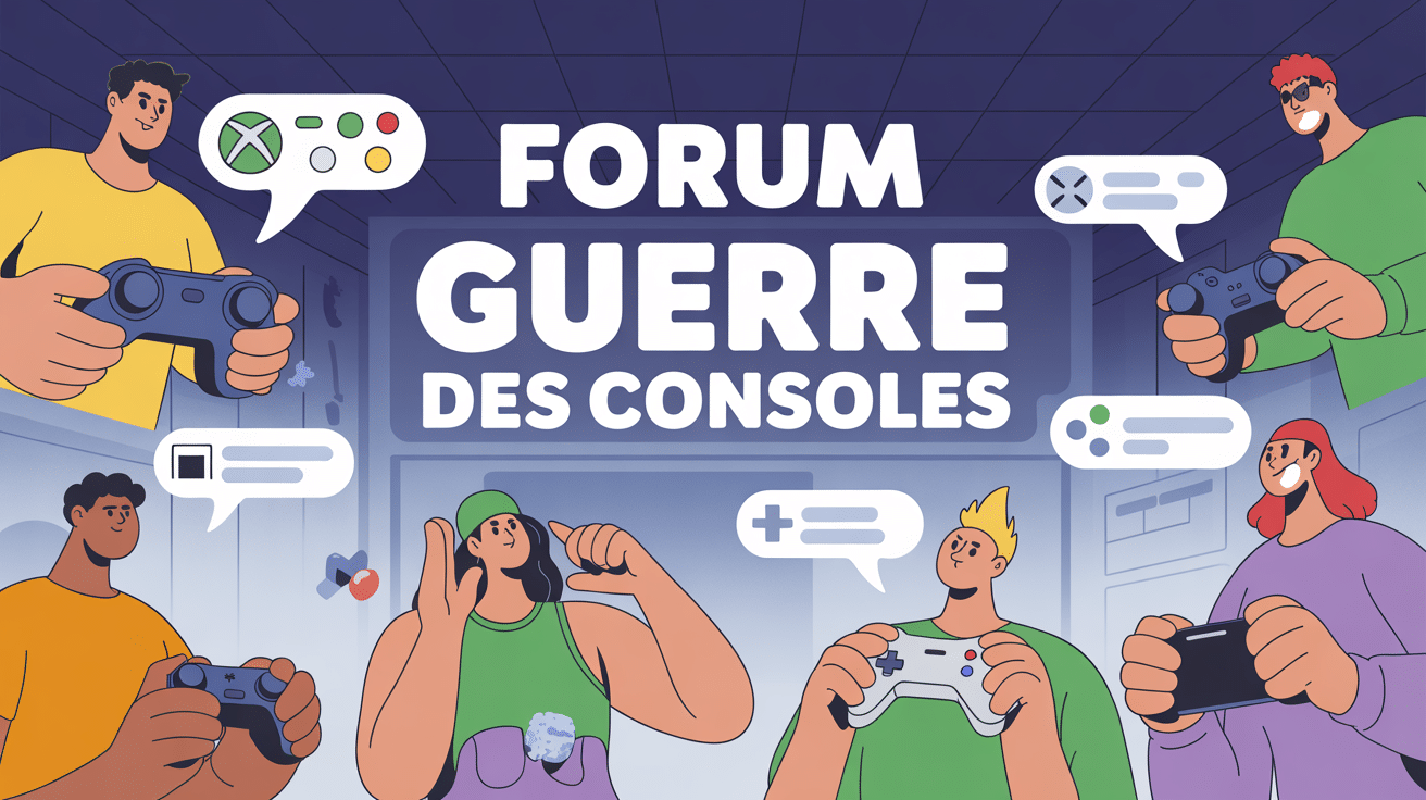 Illustration forum guerre des consoles avatars PlayStation Xbox Nintendo PC