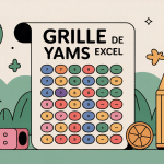 Illustration grille yams à imprimer excel avec dés et feuille de calcul