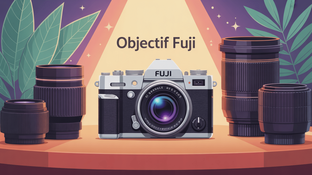 Choix d’un objectif pour Fuji illustration vectorielle