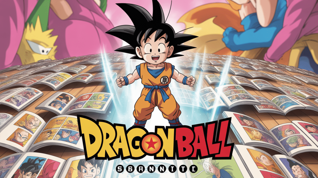 scanner dragon ball illustration Goku enfant sur fond manga