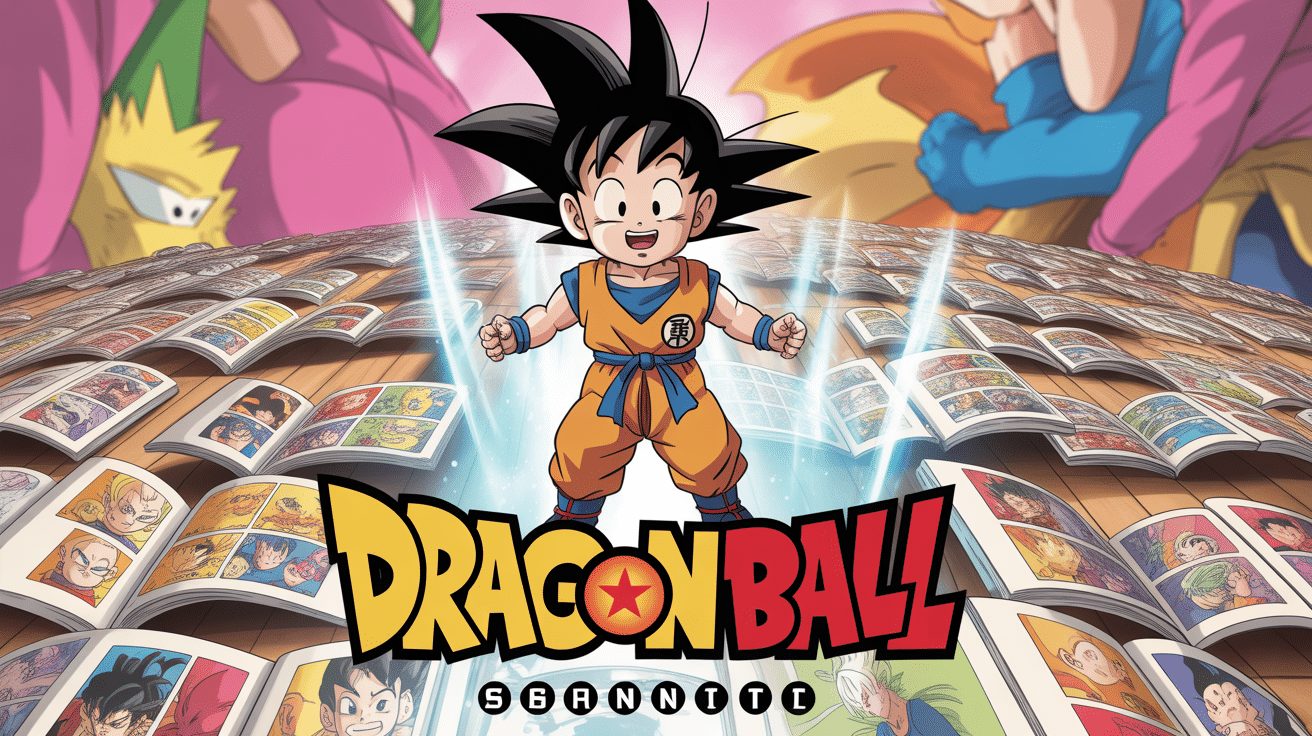 scanner dragon ball illustration Goku enfant sur fond manga