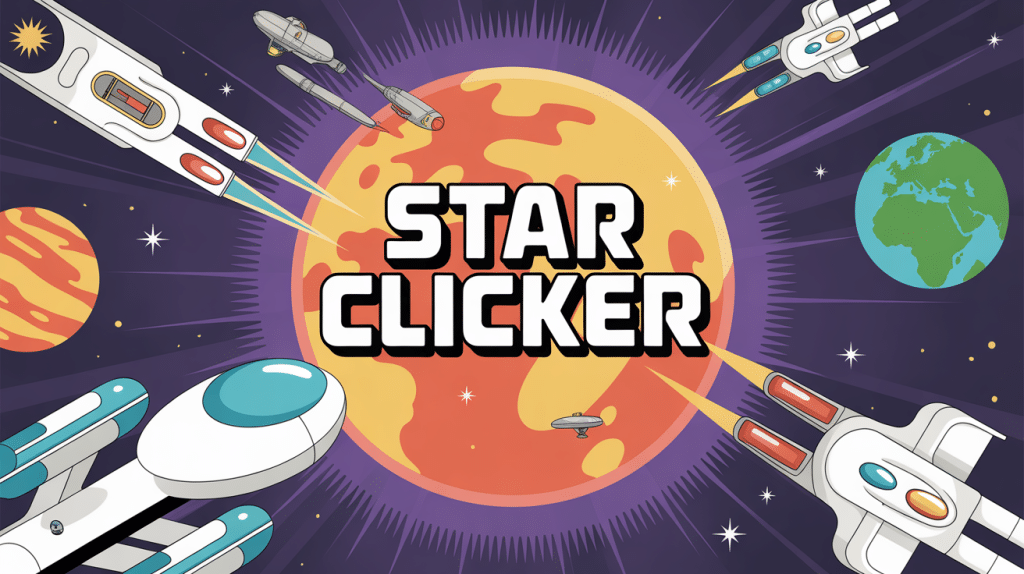 Illustration centrale Star Clicker vaisseaux et planète