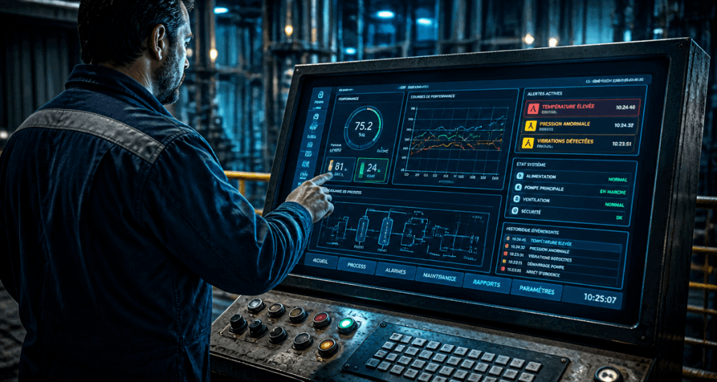 Operator using human-machine interfaces in modern control room