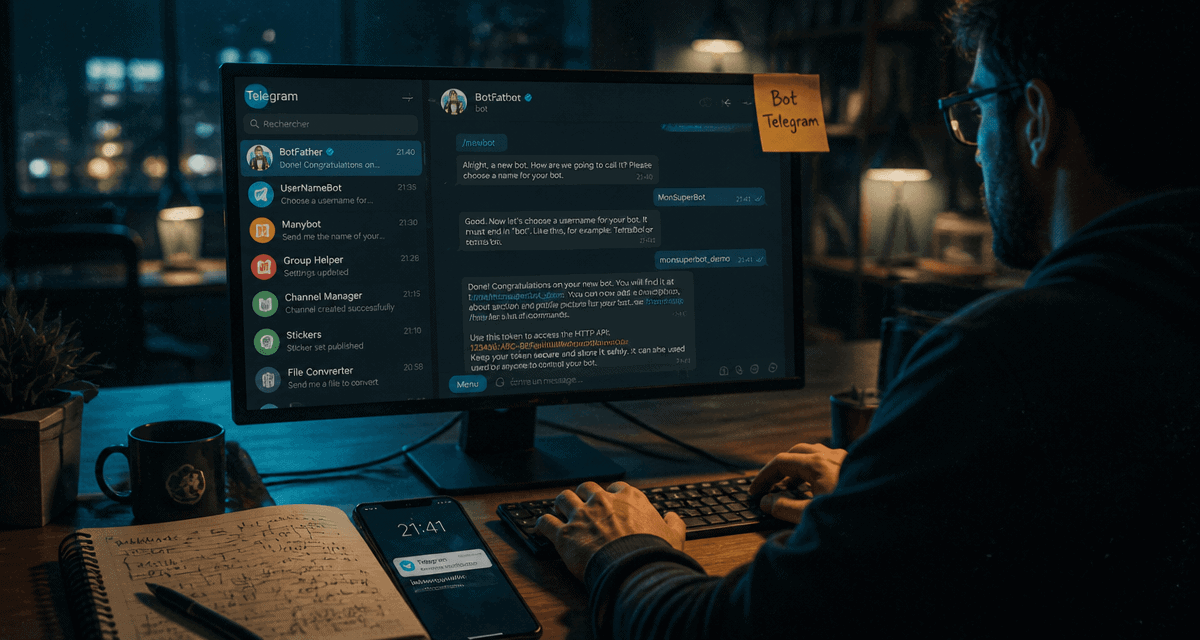 Développeur créant un bot telegram avec BotFather