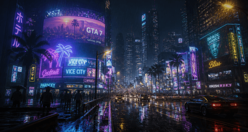 gta gta 7 avenue urbaine futuriste nuit