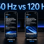 Comparatif iPhone 15 120hz vs 60hz sur table