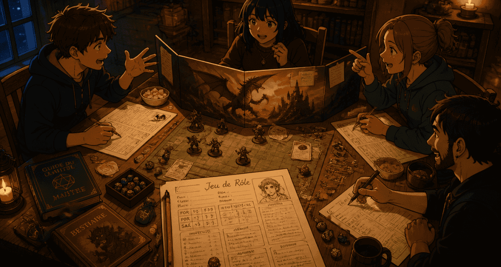 jeux de rôle table joueurs dés