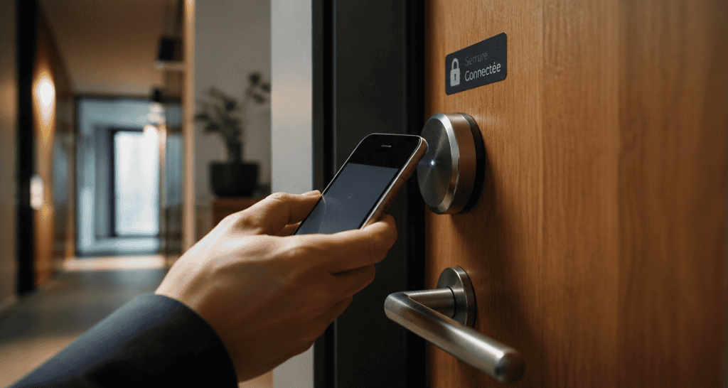 meilleure serrure connectée sur porte moderne avec smartphone