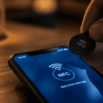 nfc iphone tag posé sur table