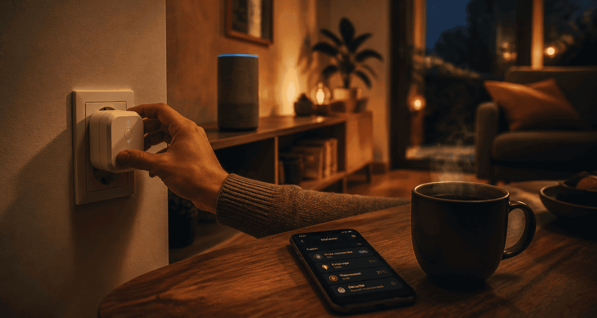prise alexa branchée dans salon moderne
