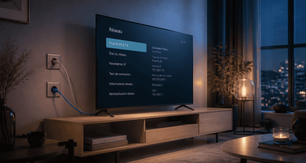prise rj45 et tv dans salon moderne