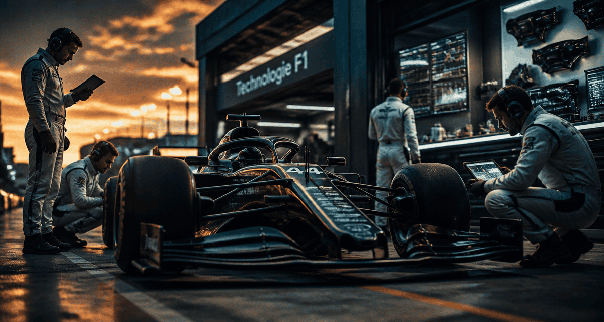technologie F1 ingénieurs et voiture sur circuit