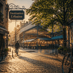 Scène urbaine ville à visiter ruelle pavée matin