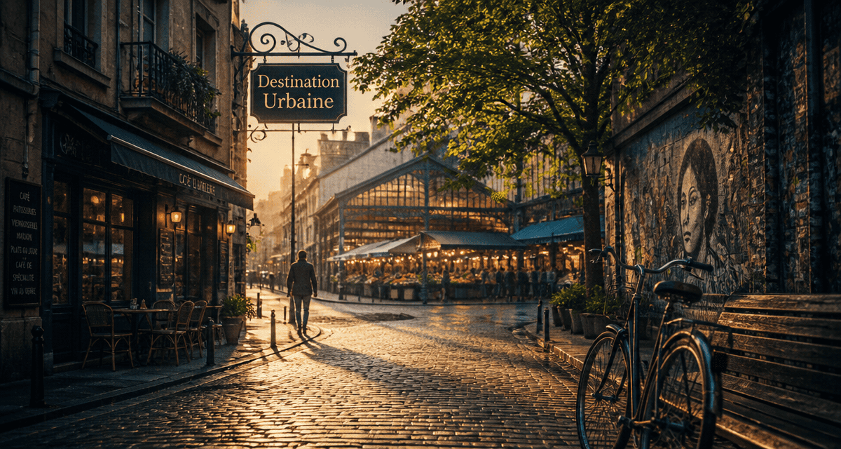Scène urbaine ville à visiter ruelle pavée matin