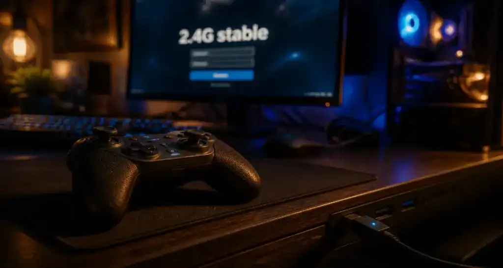Manette 2.4 g wireless controller gamepad : connexion stable sans latence, dongle USB