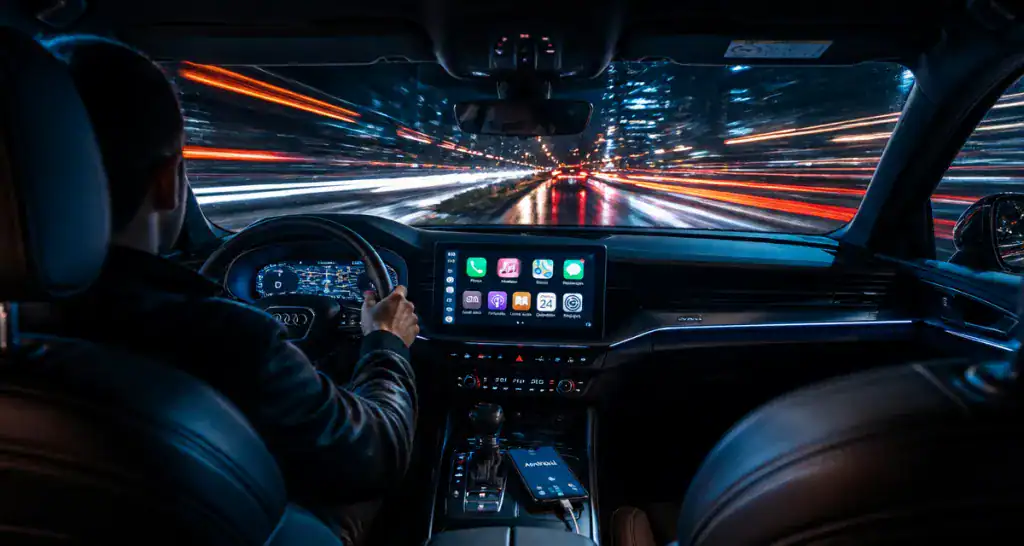 apple carplay android sur écran voiture de nuit