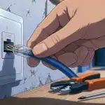 branchement rj45 câble inséré prise murale