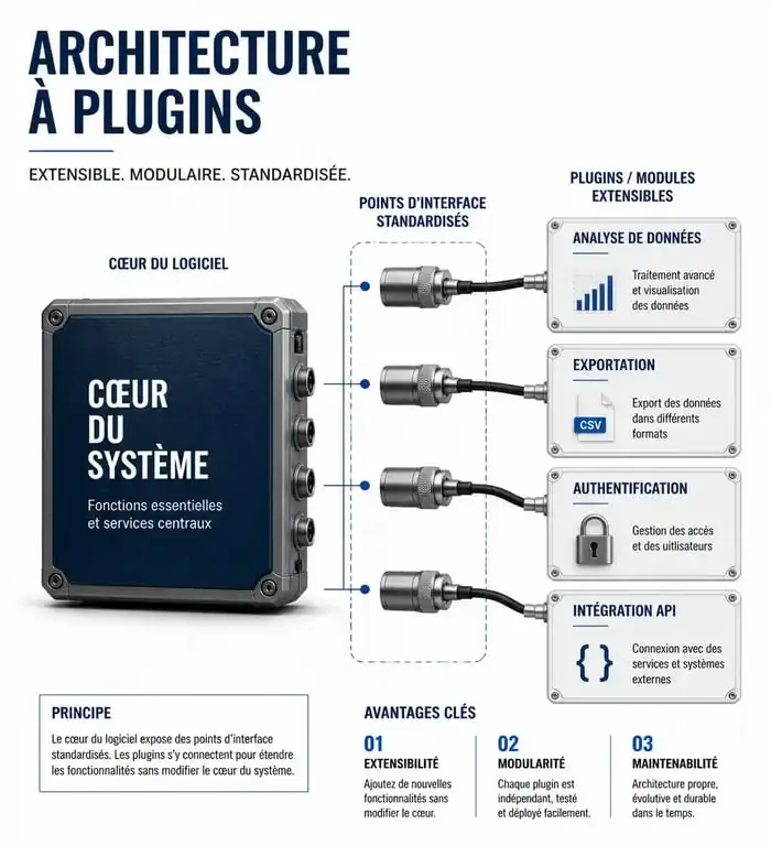 Schéma explicatif du fonctionnement d'un plugin informatique se connectant à un logiciel hôte