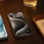 iphone 15 vs 15 pro côte à côte sur table