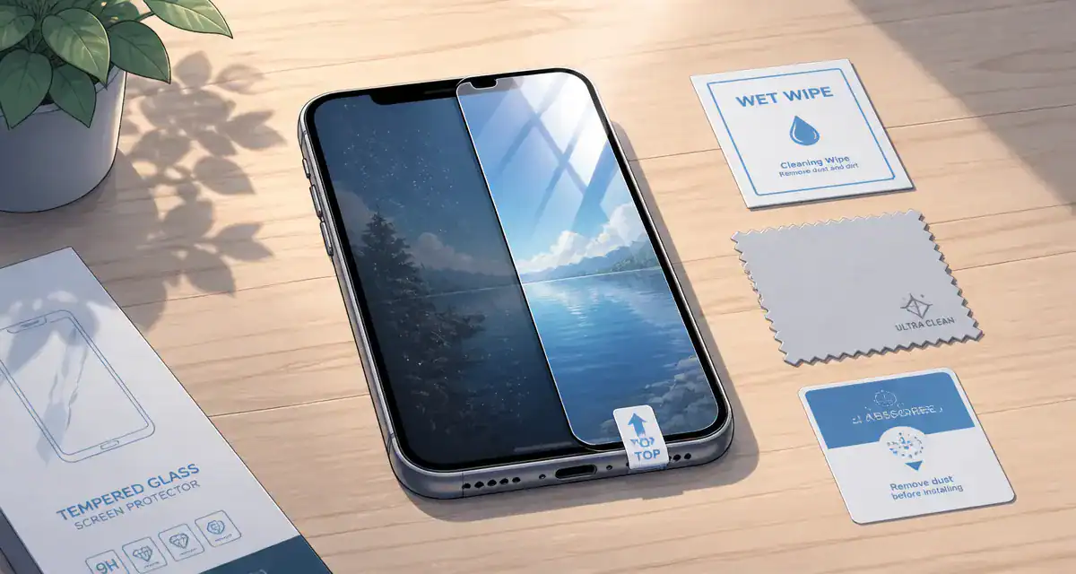 iphone verre trempé posé sur bureau