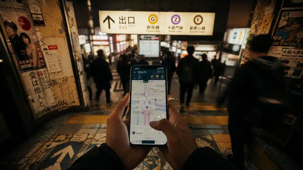 japon google map : smartphone avec itinéraires et sorties à Tokyo