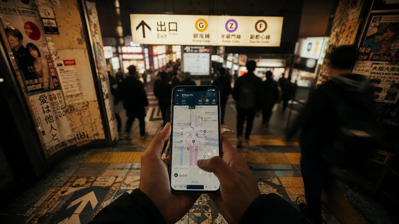 japon google map : smartphone avec itinéraires et sorties à Tokyo