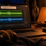 Logiciel podcast sur ordinateur portable : montage audio pour station de travail