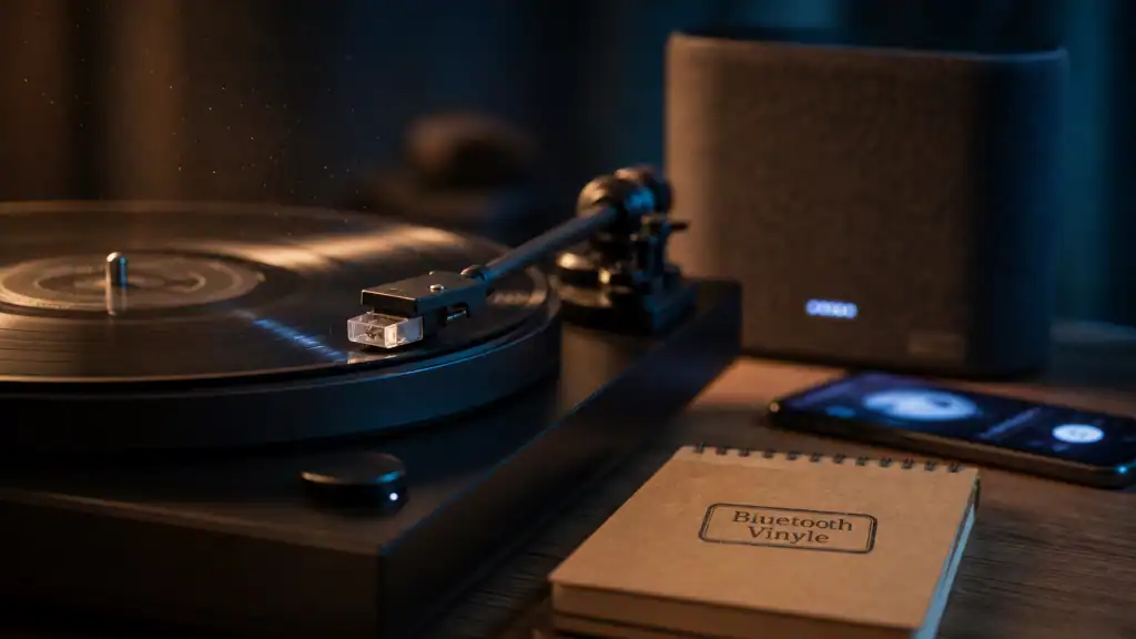 Meilleure platine vinyle Bluetooth : platine analogique sans fil, enceinte et smartphone