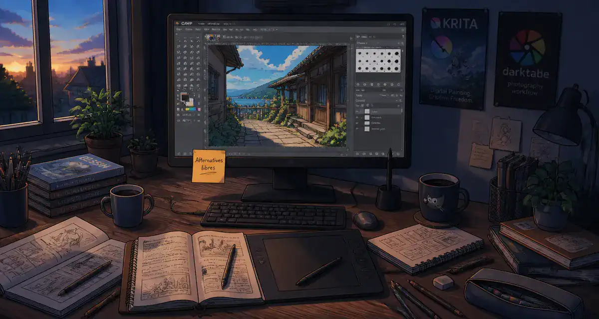 Nommez une alternative libre au logiciel propriétaire Adobe Photoshop, GIMP affiché sur écran