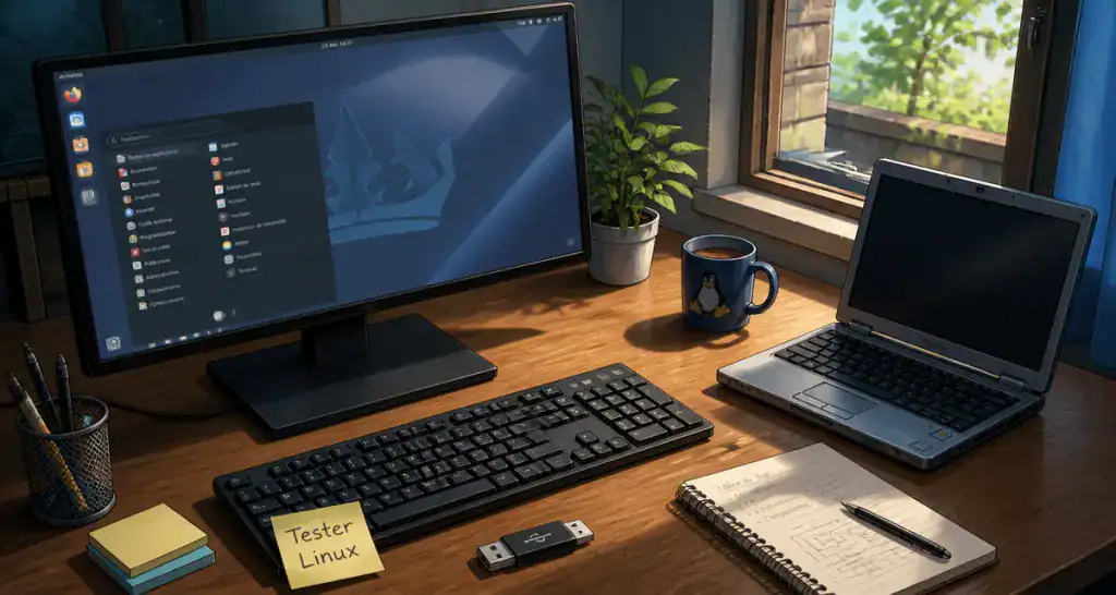 Test Linux sur PC avec clé USB et bureau moderne