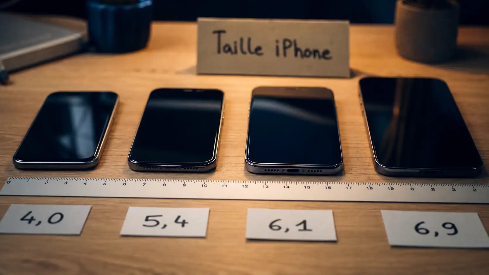 Comparatif taille iPhone : 4,0 5,4 6,1 6,9 pouces