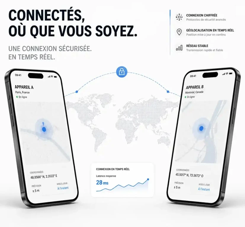 Schéma illustrant la méthode pour localiser un iPhone avec un autre iPhone via l'application Localiser.