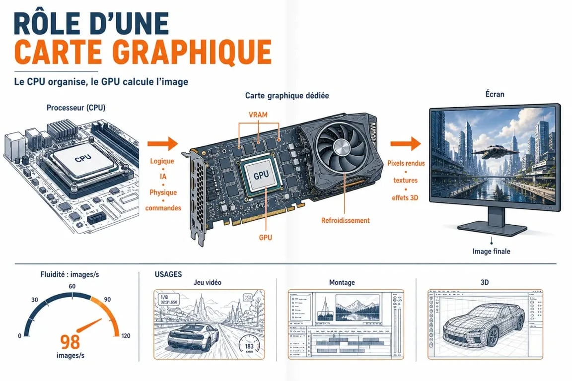 À quoi sert une carte graphique : schéma clair du rôle du GPU dans un ordinateur