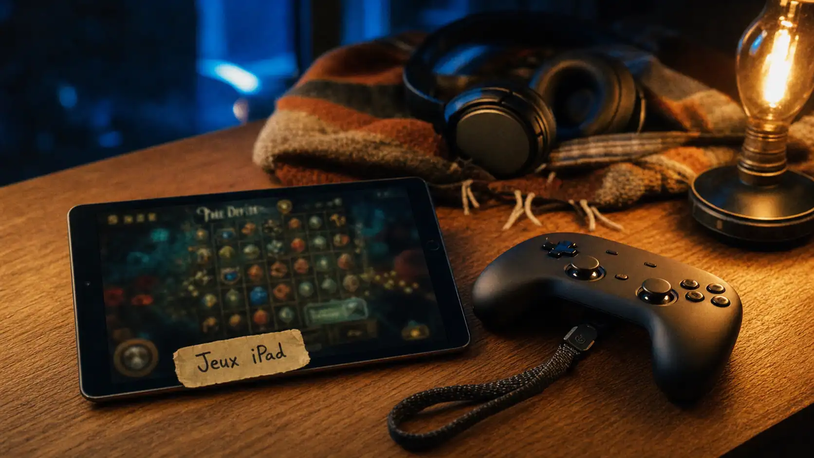 Meilleur jeu pour iPad : interface de jeu, manette Bluetooth et casque.