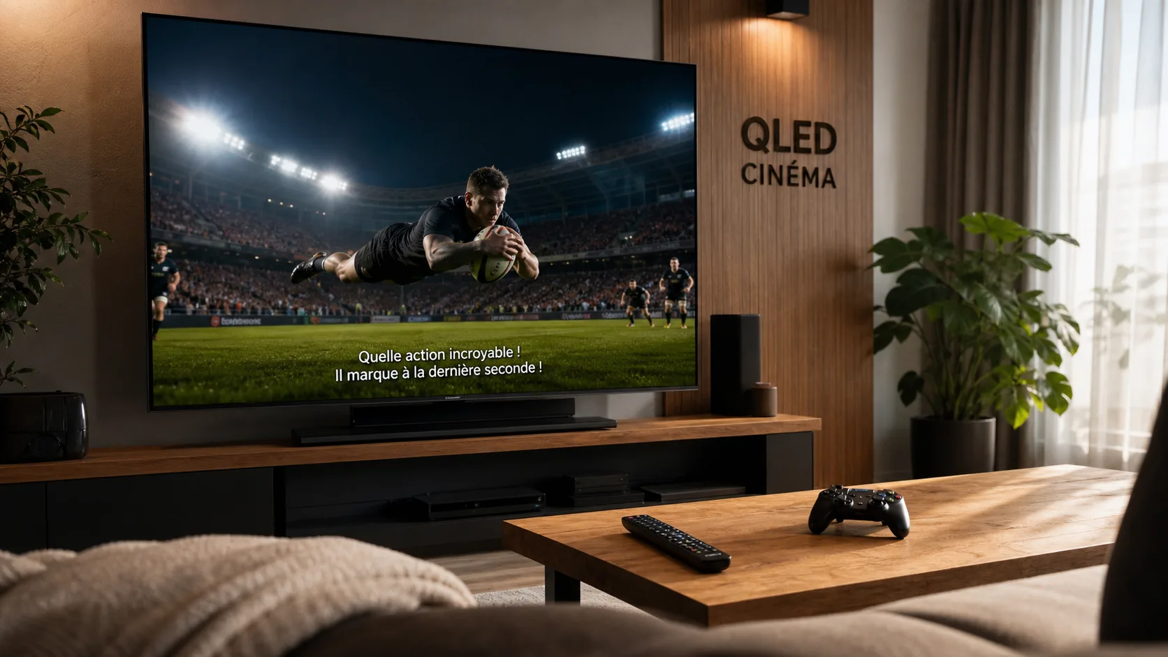 Meilleur TV QLED cinéma HDR : TV 65 pouces en salon moderne