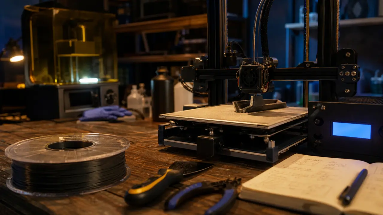Test imprimantes 3d FDM et résine en atelier, impression visible