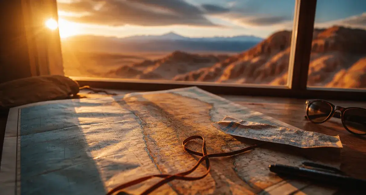 Chili circuit touristique : carte du Chili et lever de soleil sur l’Atacama