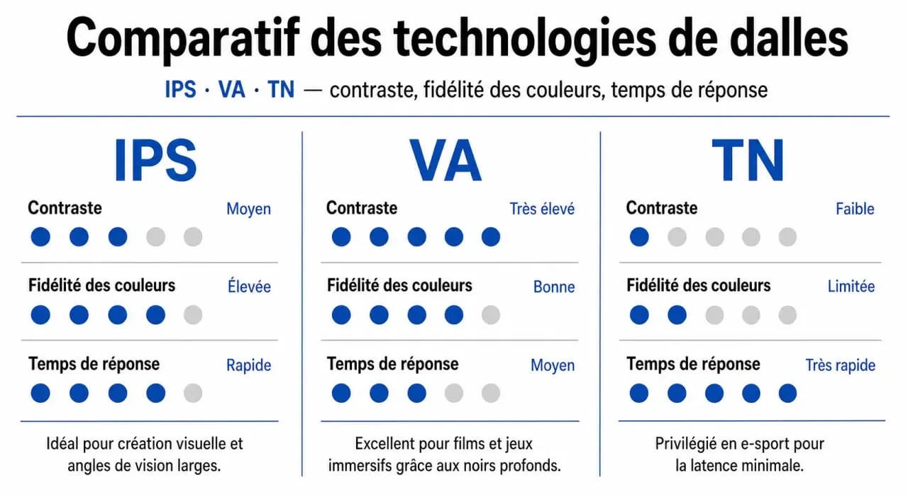Comparatif des dalles d'écran pc IPS VA et TN pour un choix éclairé