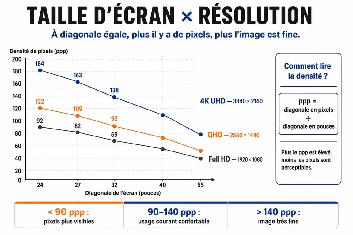 Comparatif taille et résolution écran pc pour choisir la bonne densité de pixels