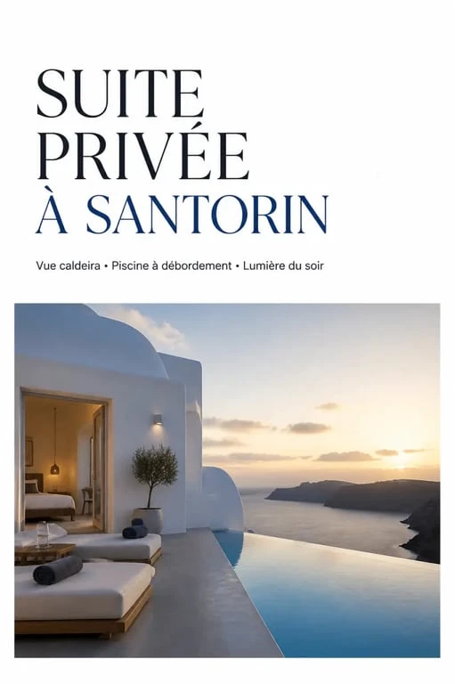 Voyage luxe grece à Santorin avec suite de luxe face à la caldeira