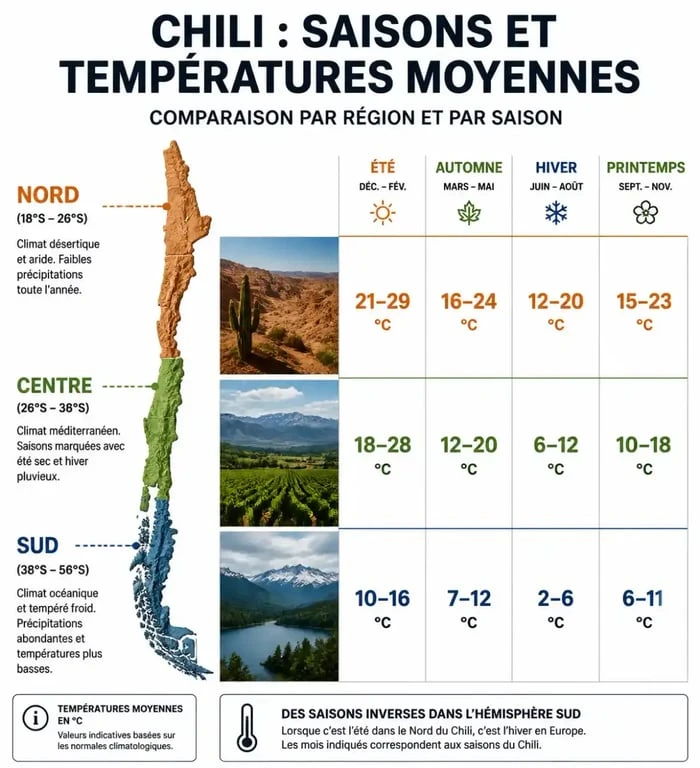 Infographie des saisons pour organiser son voyage au Chili