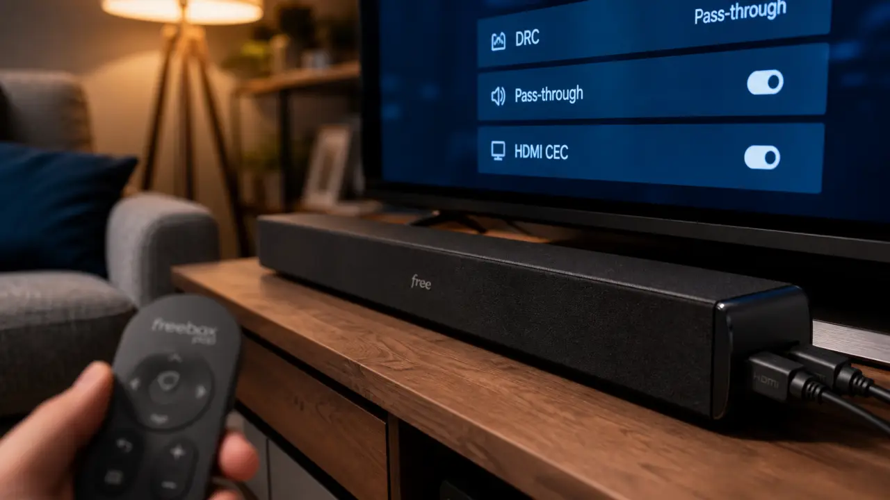 Réglage son Freebox Pop : DRC, pass-through, HDMI CEC pour un son clair