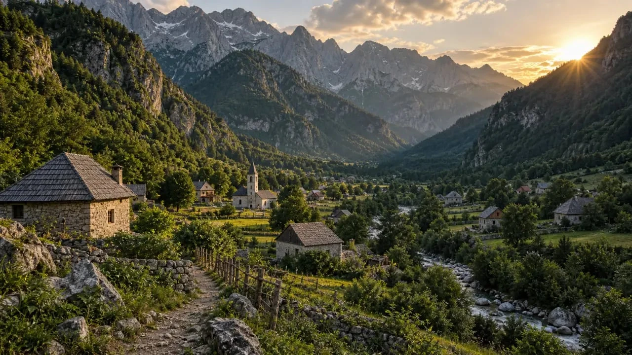 Village de Theth dans le nord montagneux lors d'un road trip Albanie 12 jours