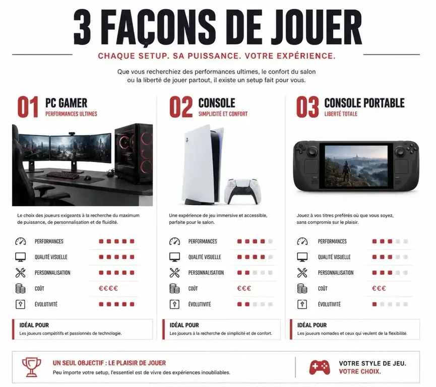 Comparatif des plateformes de jeux pour vidéo : PC, console et console portable