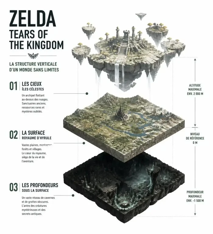 Zelda Tears of the Kingdom soluce : les trois strates du monde, ciel, surface et Profondeurs