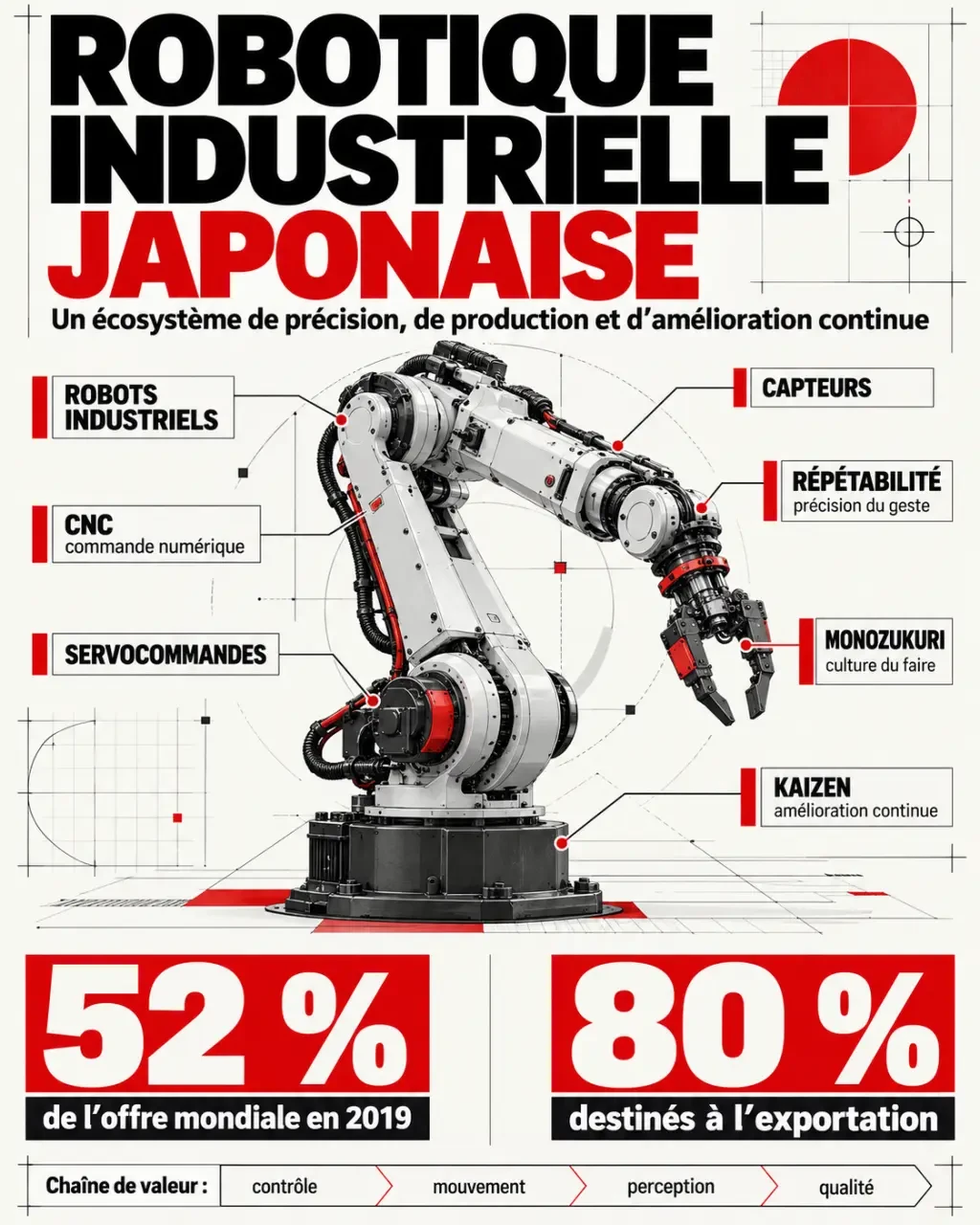 Infographie sur la robotique japonaise industrielle et son écosystème manufacturier
