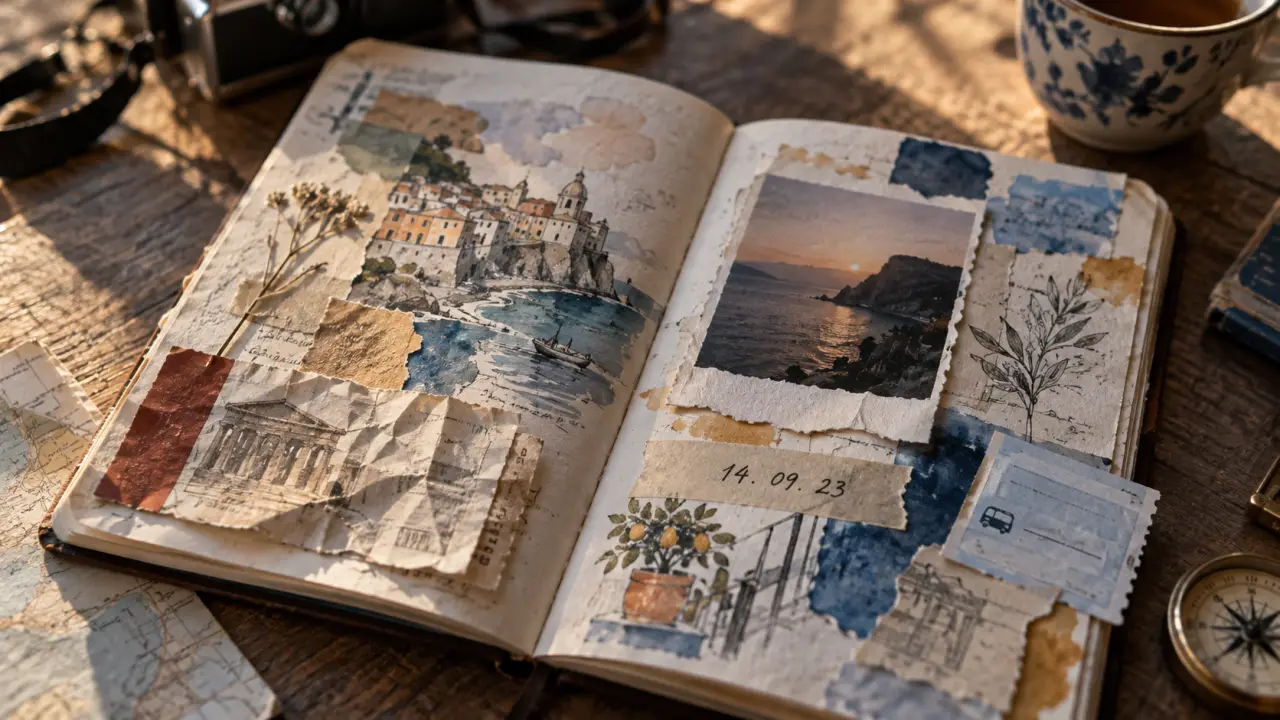 Carnet de voyage avec collages et tickets, idées inspirantes carnet de voyage exemple