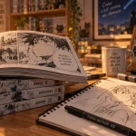 manga cadeau : mangas et fournitures de dessin sur table