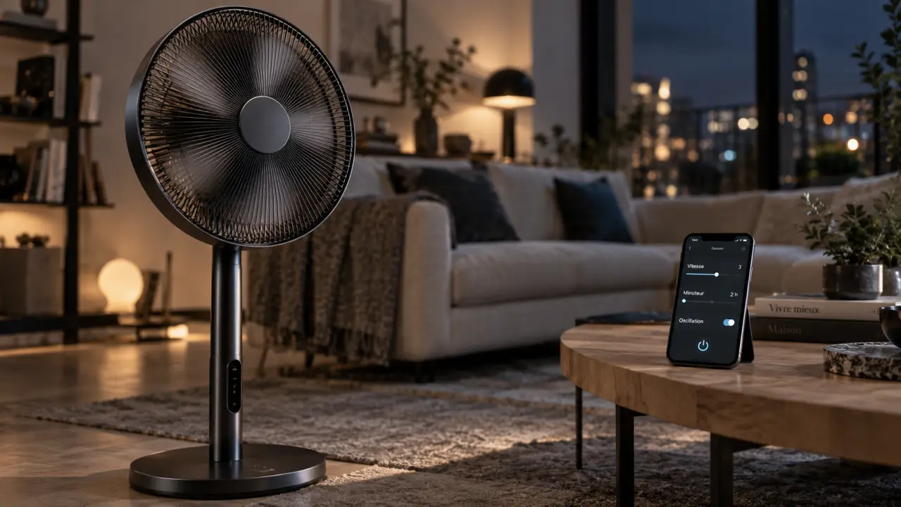 Ventilateur connecte en chambre : réglage de vitesse et minuteur pour la nuit
